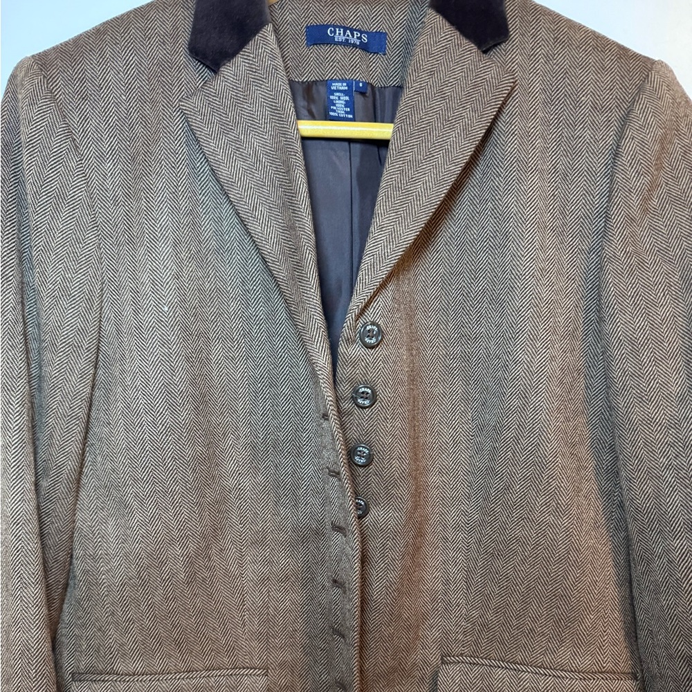 Chaps Womens Wool Tweed Blazer Jacket Button-Up Long Sleeve - Picture 2 of 8